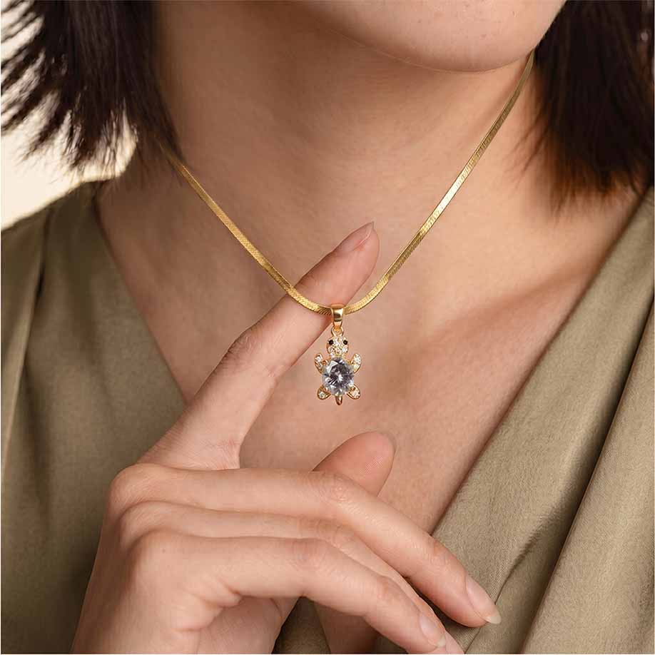 Glow Shell Turtle Crystal Pendant - 24k Gold Tone Plated [ With Chain ] - Image 10