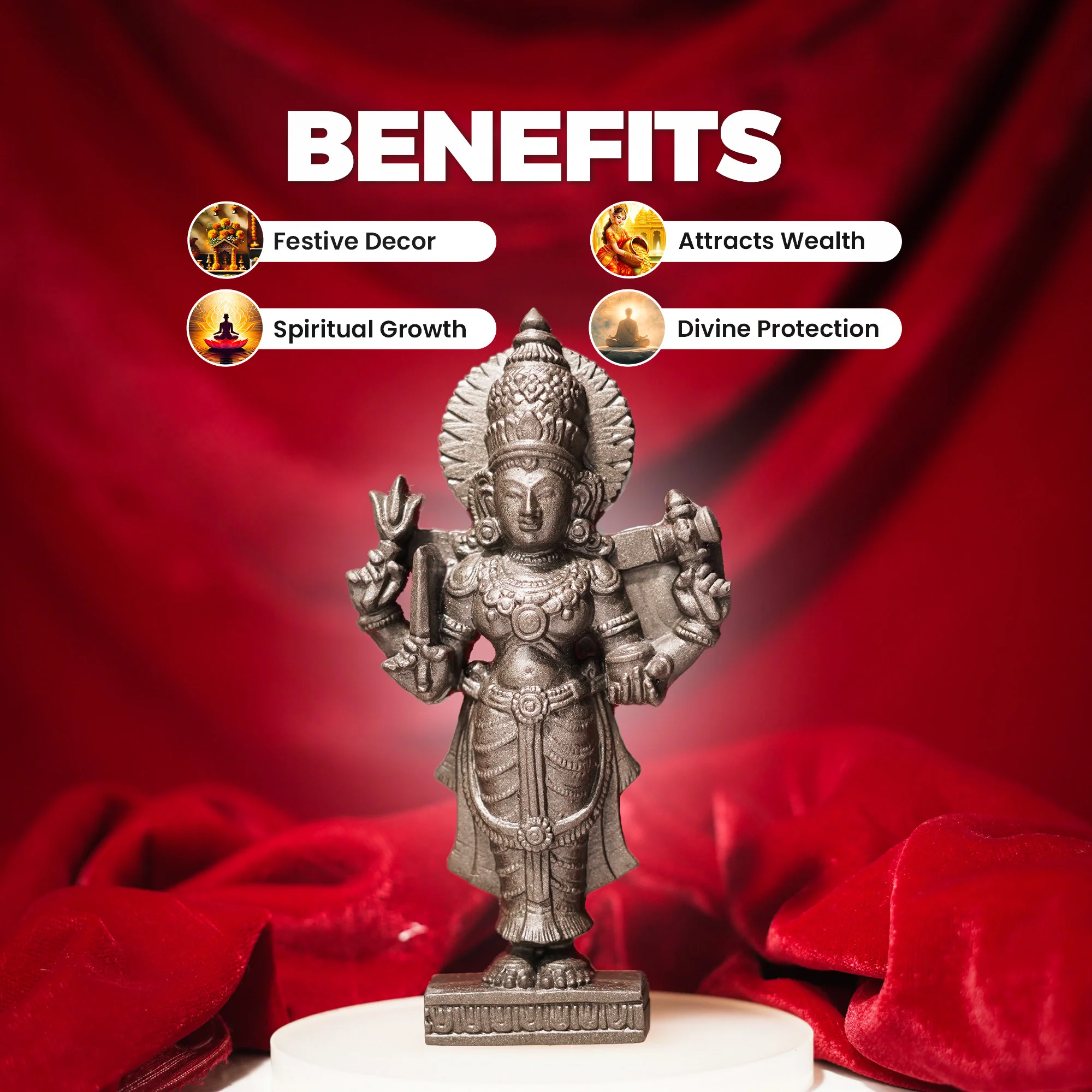 Goddess Lakshmi Ji Pyrite Idol With coaster - Image 2