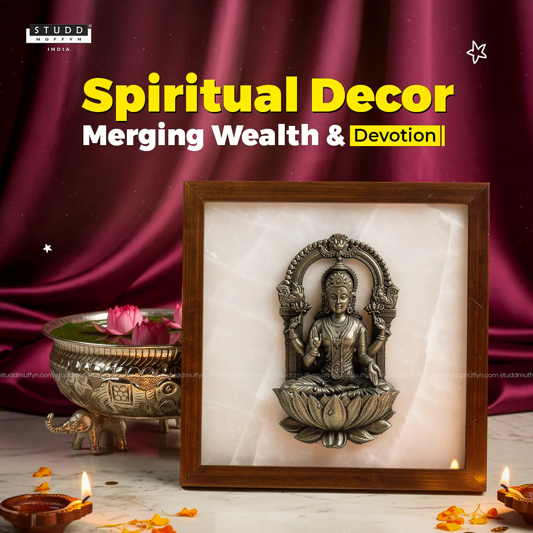 Goddess Lakshmi Pyrite-Selenite 3D Plate (Complimentary wooden frame) - Image 2