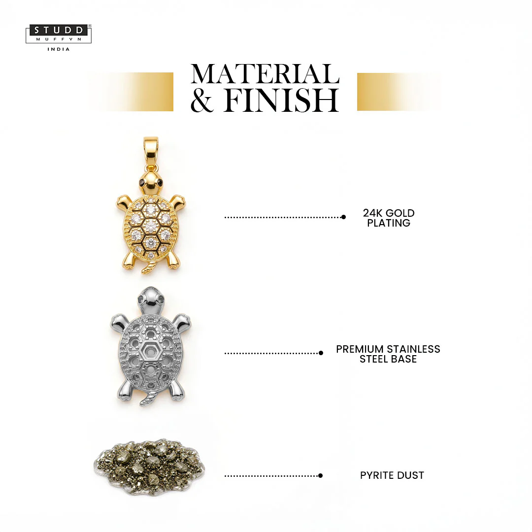 Golden Tortoise Crystal Pendant – 24K Gold Tone Plated [ With Chain ] - Image 3