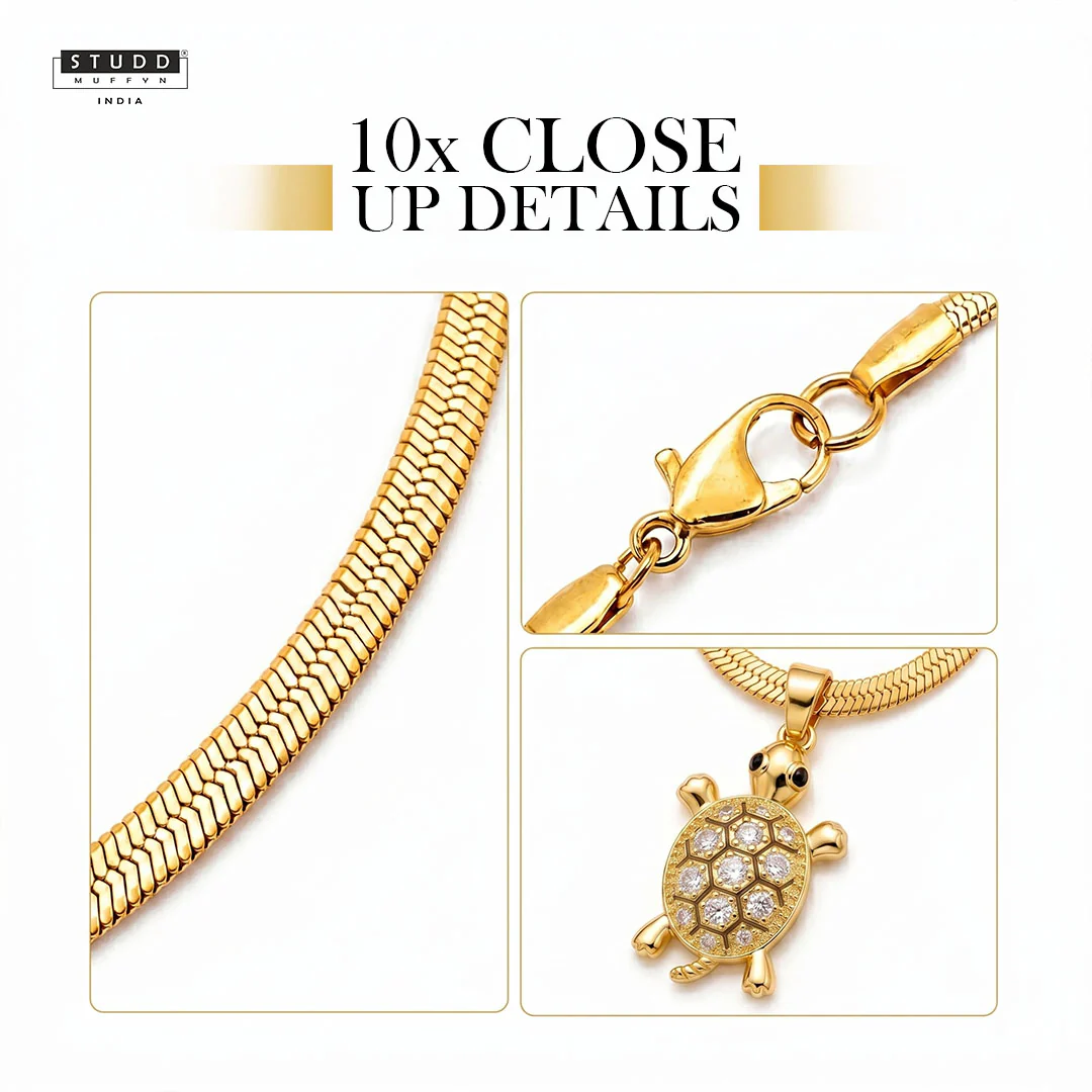 Golden Tortoise Crystal Pendant – 24K Gold Tone Plated [ With Chain ] - Image 5