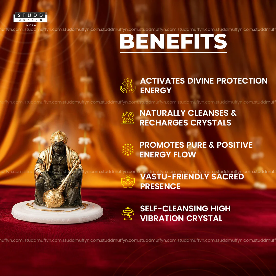 Pyrite Hanuman Ji on Selenite Coaster - Image 3