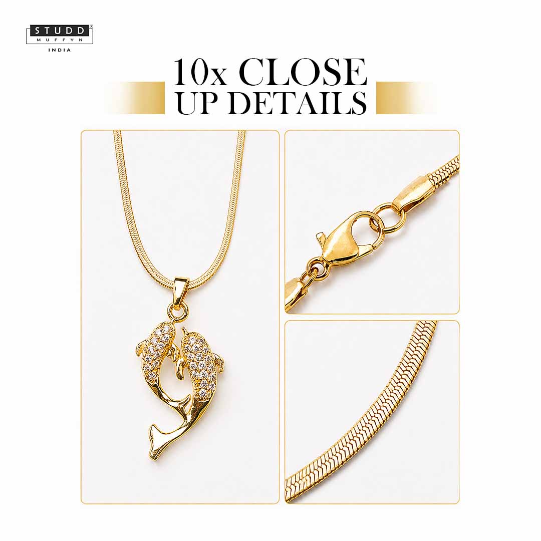 Aqua of Koi Fish - 24k Gold Tone Plated [ With Chain ] - Image 5