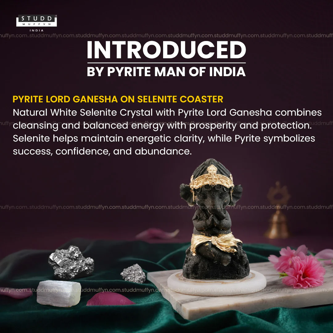 Pyrite Lord Ganesha on Selenite Coaster I Miniature Series - Image 2