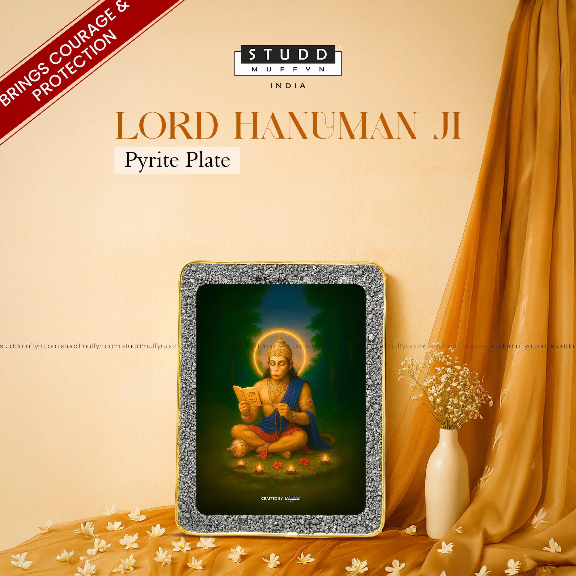 Lord Hanuman Ji Pyrite Plate [Rectangle Plate]