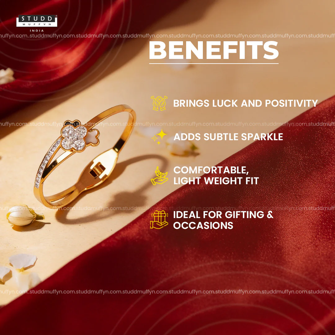 Lumière Clover Cuff - 18K Gold Tone Plated Bracelet - Image 3