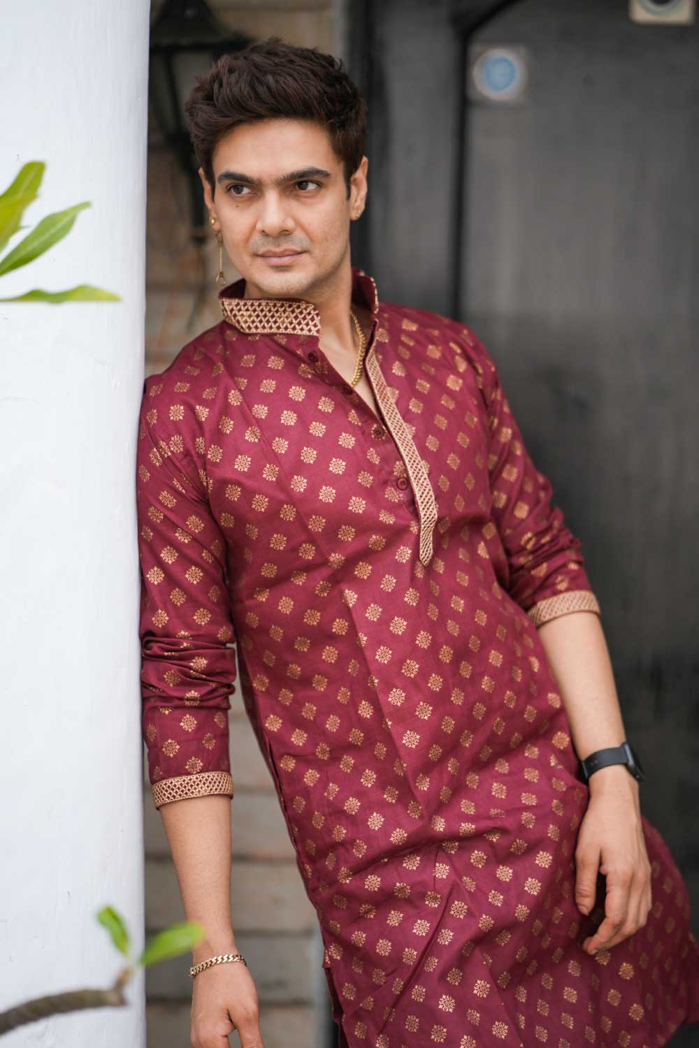 Maroon Block Print Kurta - Image 3
