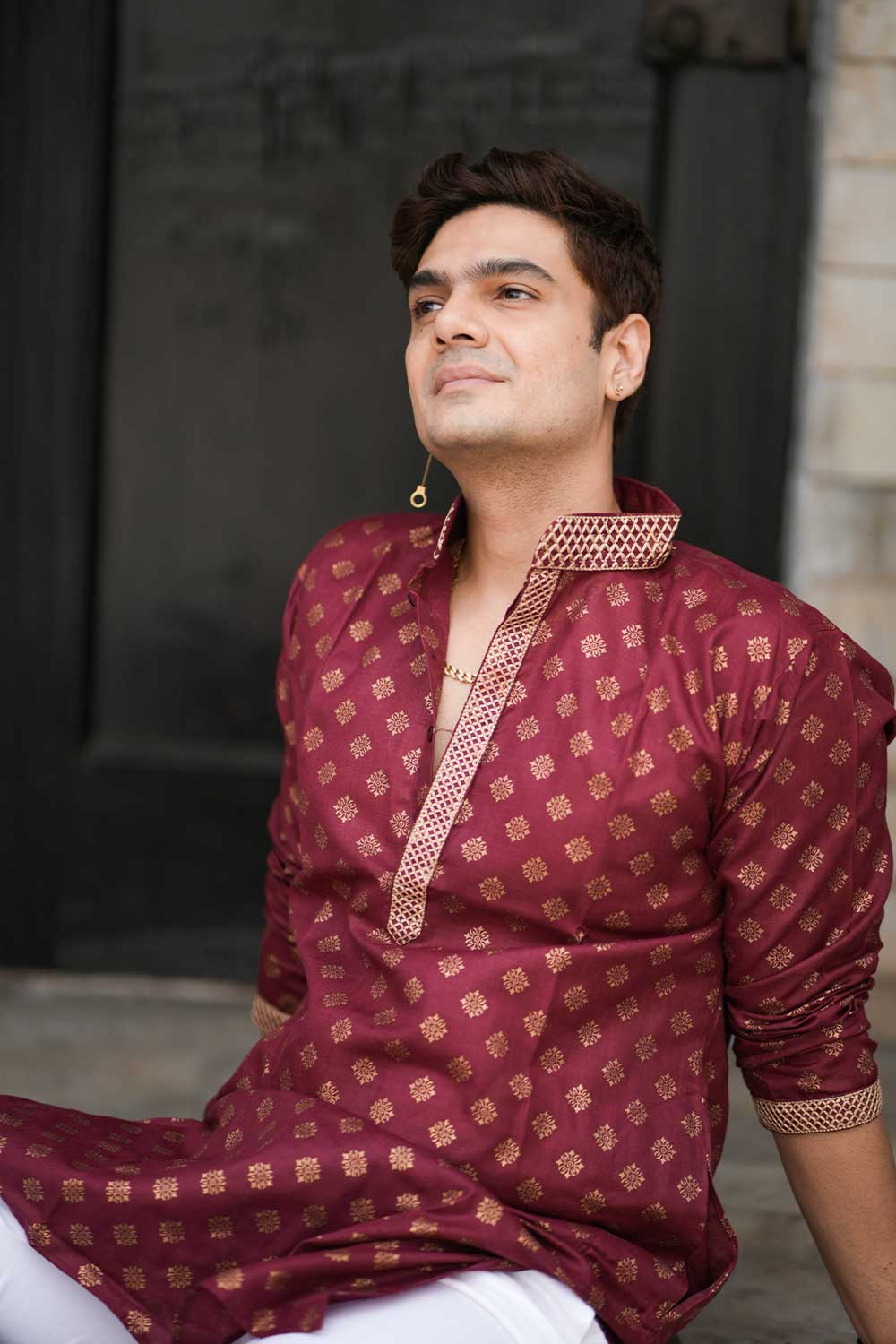 Maroon Block Print Kurta - Image 4