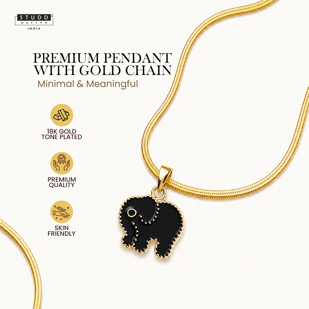 Mini Elephant Pendant - 24k Gold Plated [ With Chain ] - Image 2