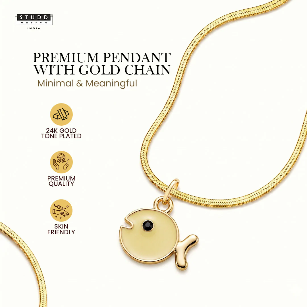 Yellow Fish Pendant - 24k Gold Plated [ With Chain ] - Image 2