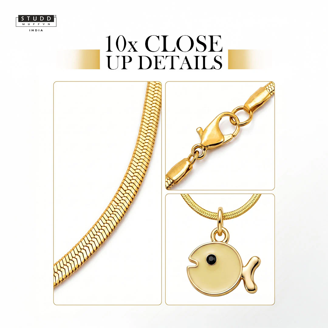 Yellow Fish Pendant - 24k Gold Plated [ With Chain ] - Image 5