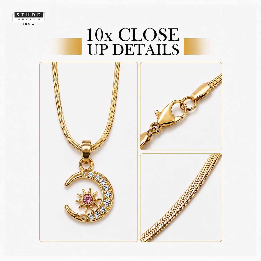 Half Moon Pendant - 24k Gold Tone Plated [ With Chain ] - Image 4