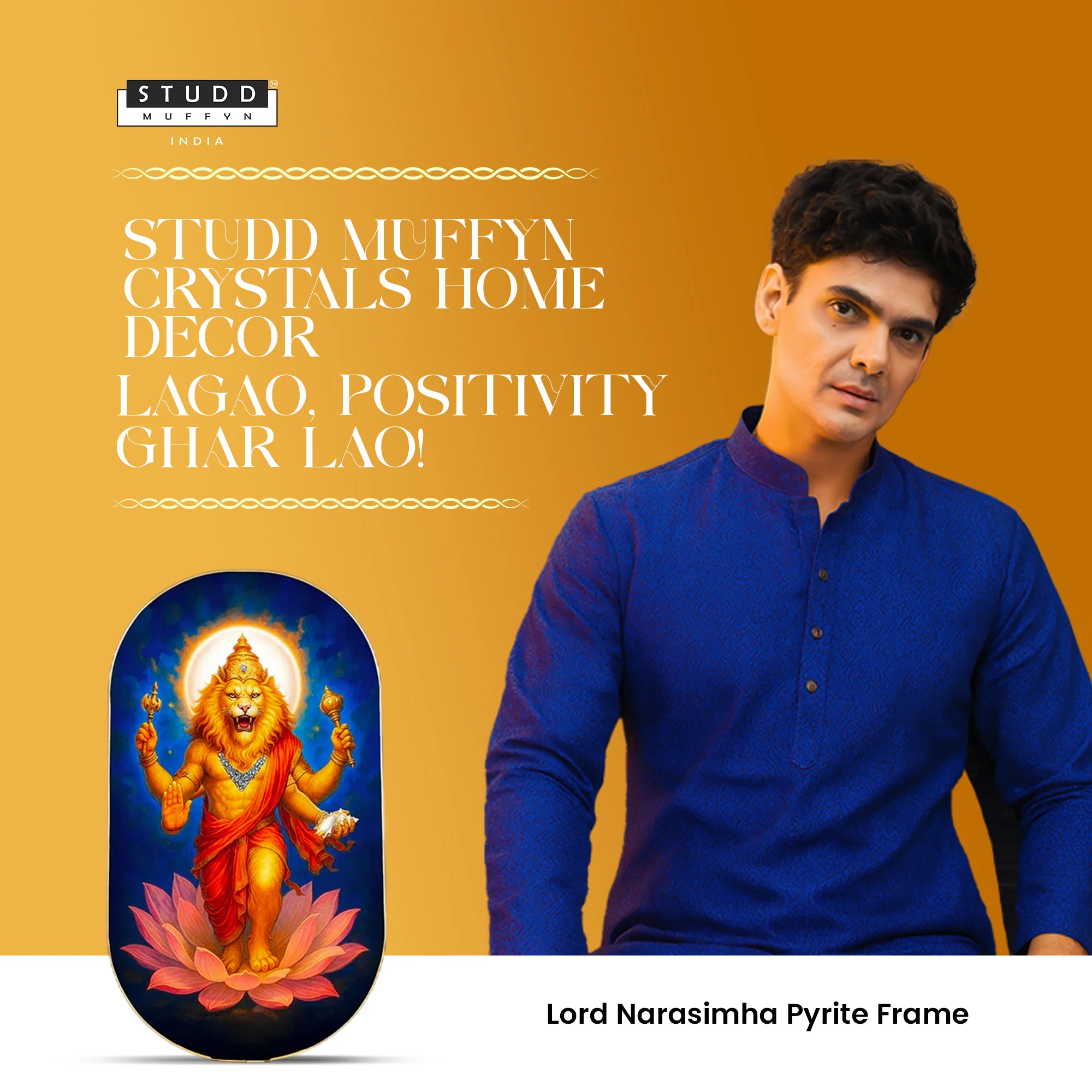 Lord Narasimha Pyrite Frame [ Capsule Shape ] - Image 4