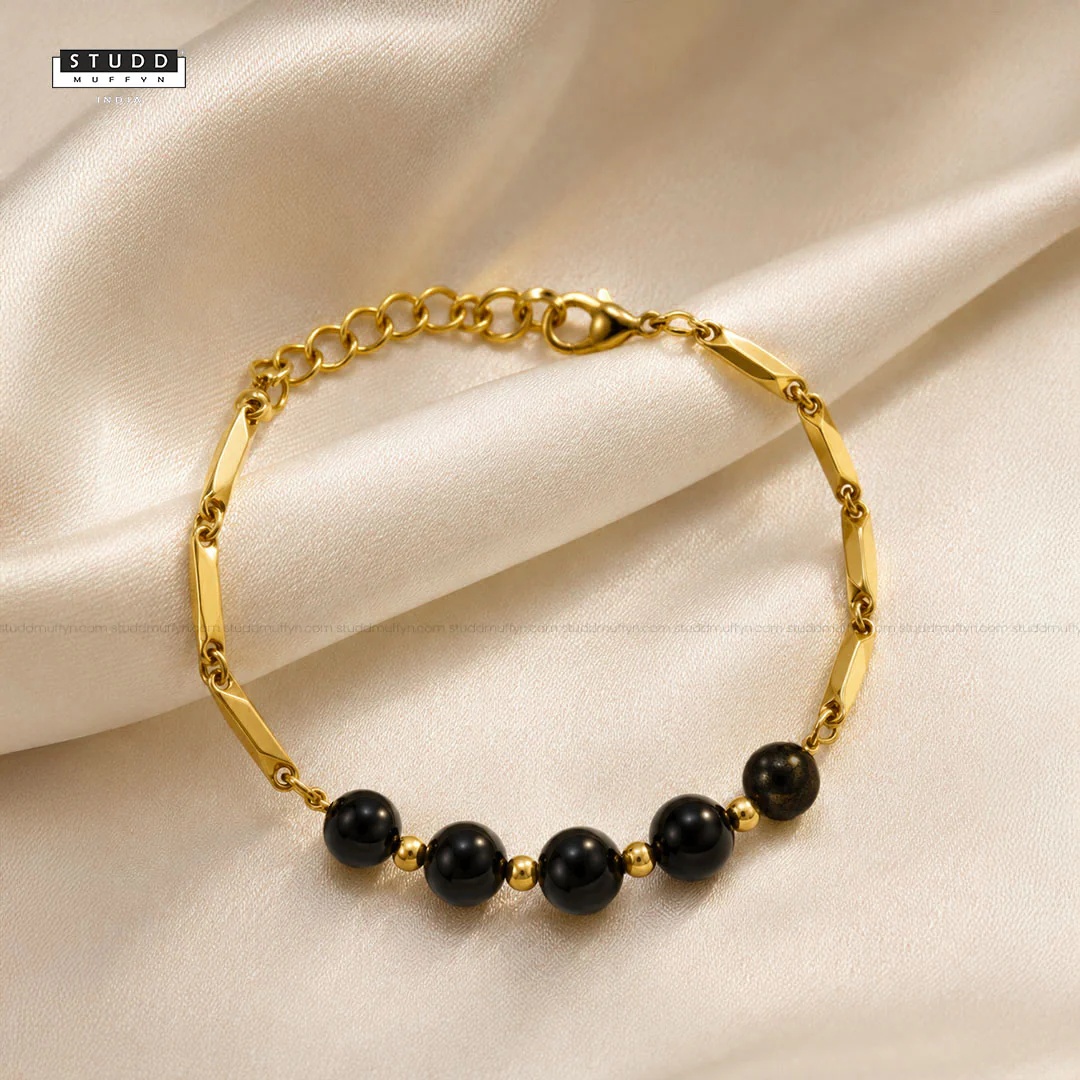 Obsidian Crystal Rice Chain Bracelet