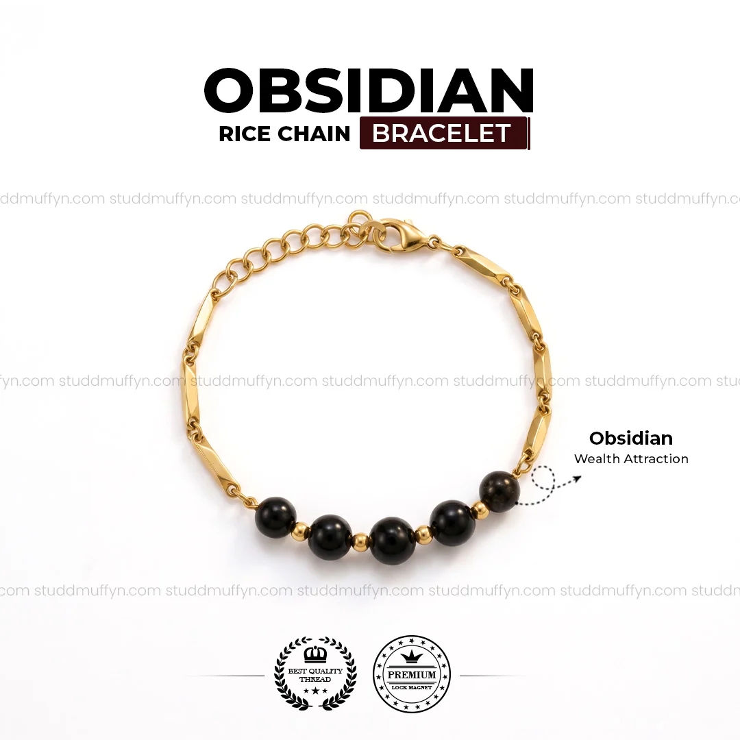 Obsidian Crystal Rice Chain Bracelet - Image 4