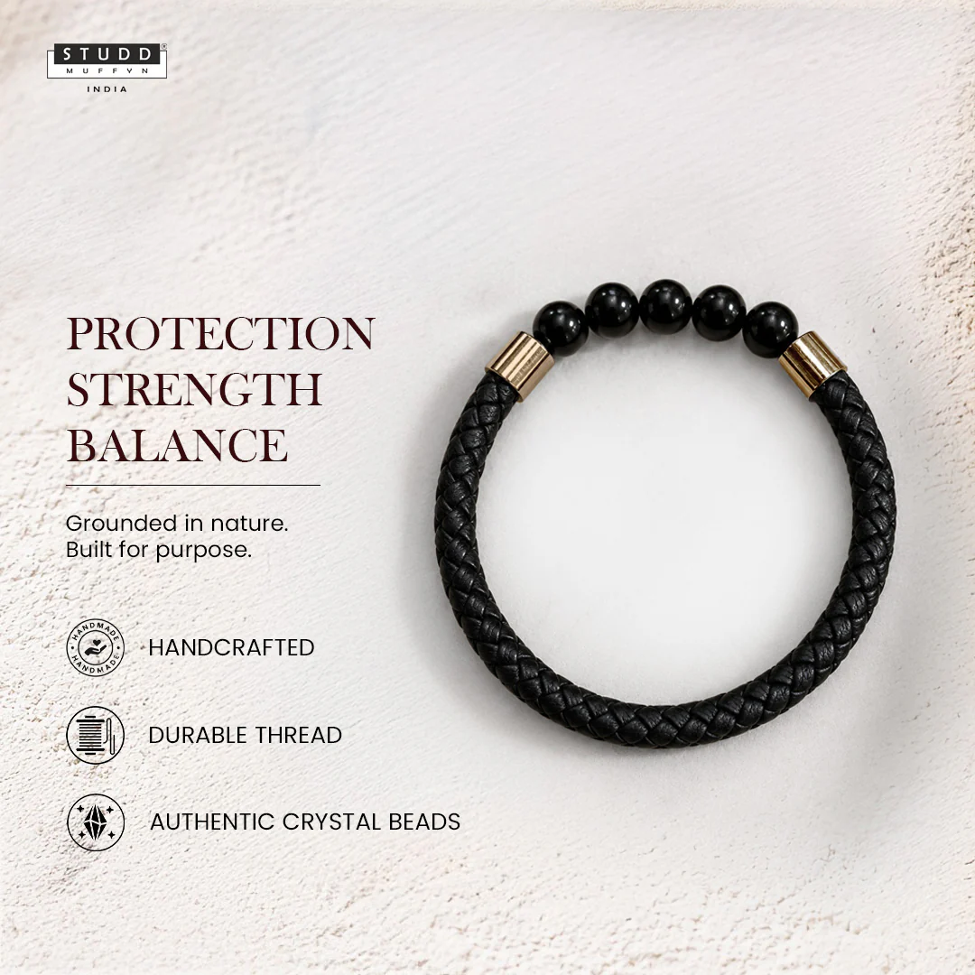 Obsidian Stretchable Leather Bracelet - Image 5