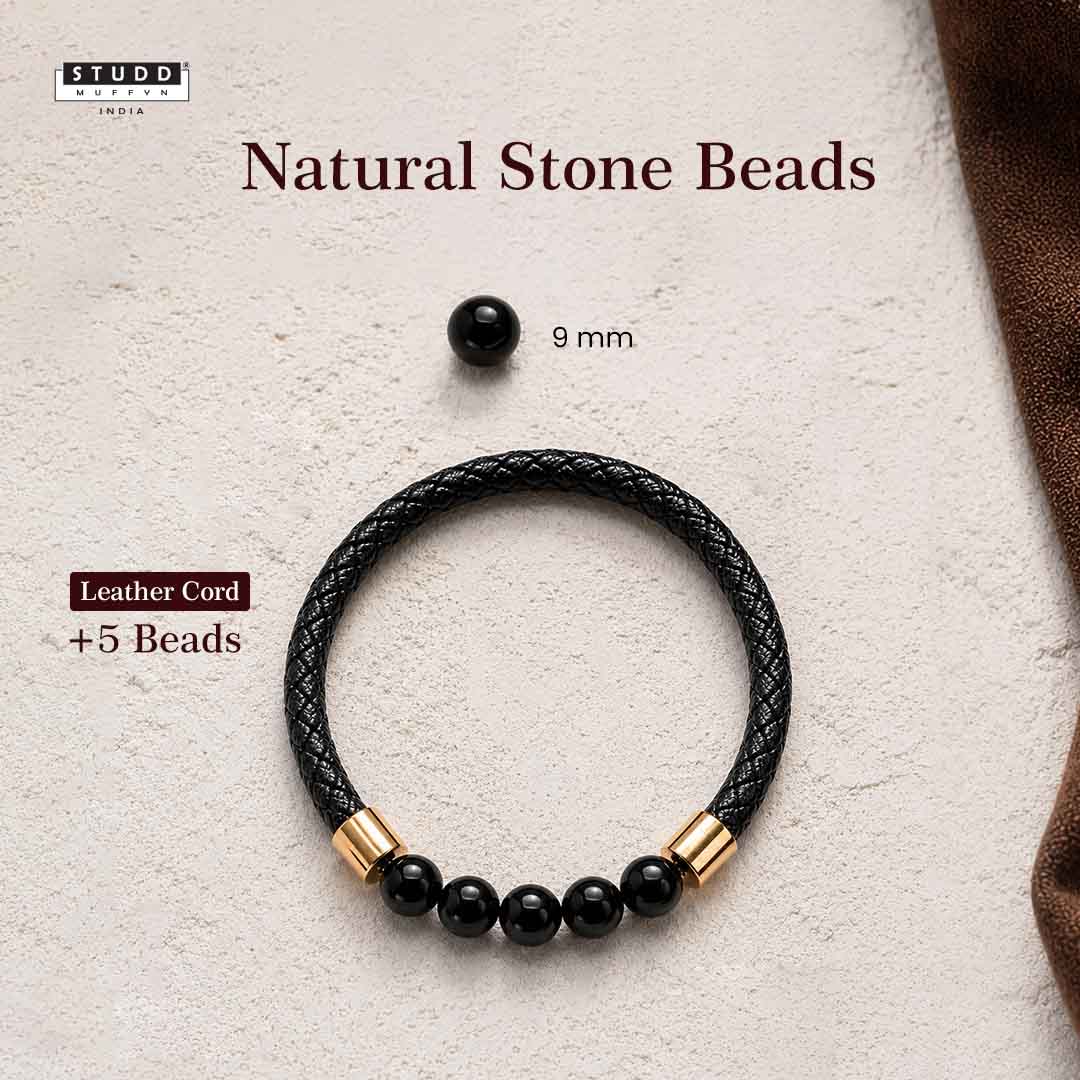 Obsidian Stretchable Leather Bracelet - Image 6