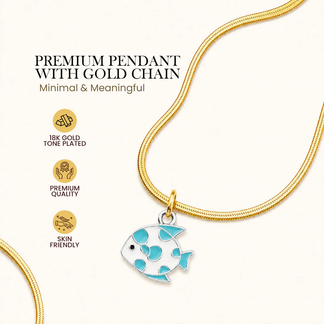 Ocean Fish Pendant - 24k Gold Plated [ With Chain ] - Image 2