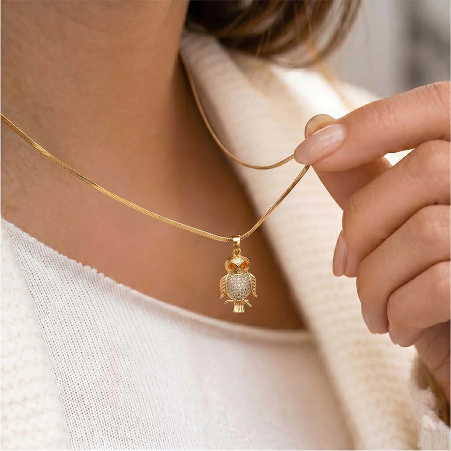 The Protection OWL pendant - 24k Gold Tone Plated [ With Chain ] - Image 10