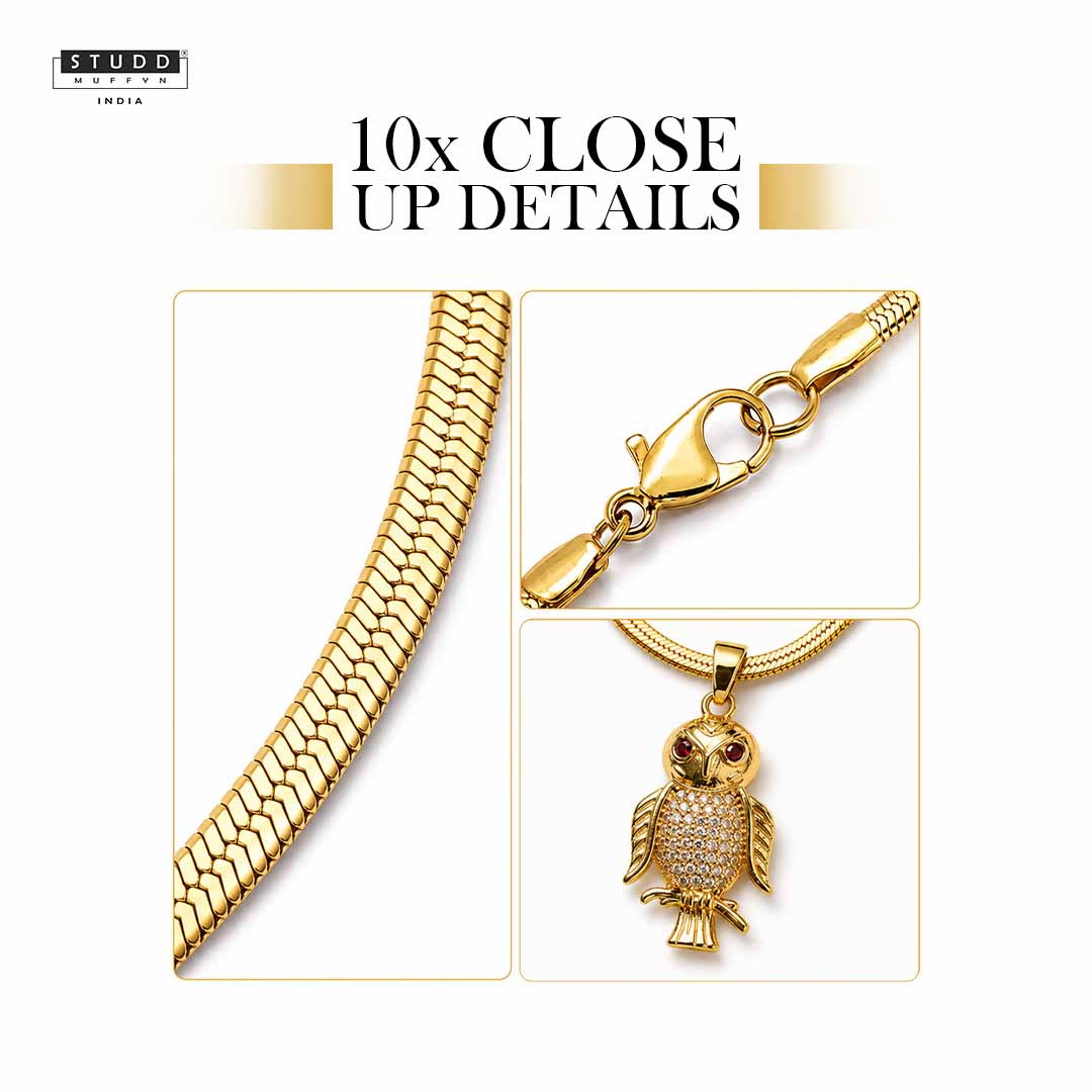 The Protection OWL pendant - 24k Gold Tone Plated [ With Chain ] - Image 5