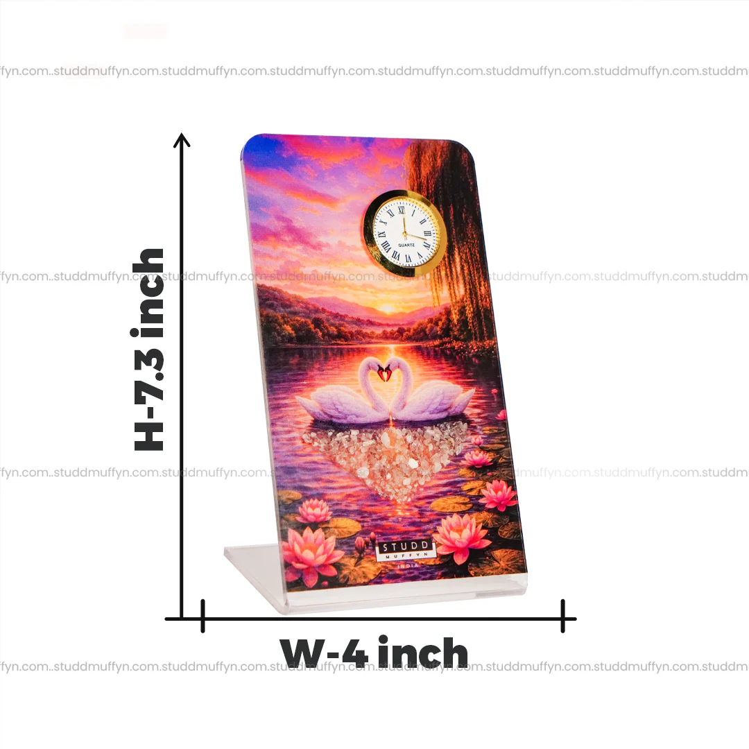 Pair of Swans Rose Quartz Crystal Table Clock - Image 7