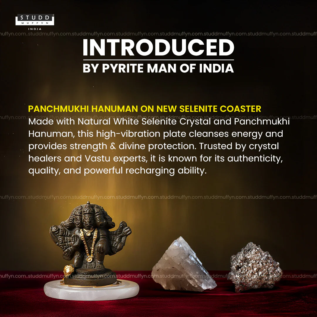 Pyrite Panchmukhi Hanuman Ji on Selenite Coaster - Image 2