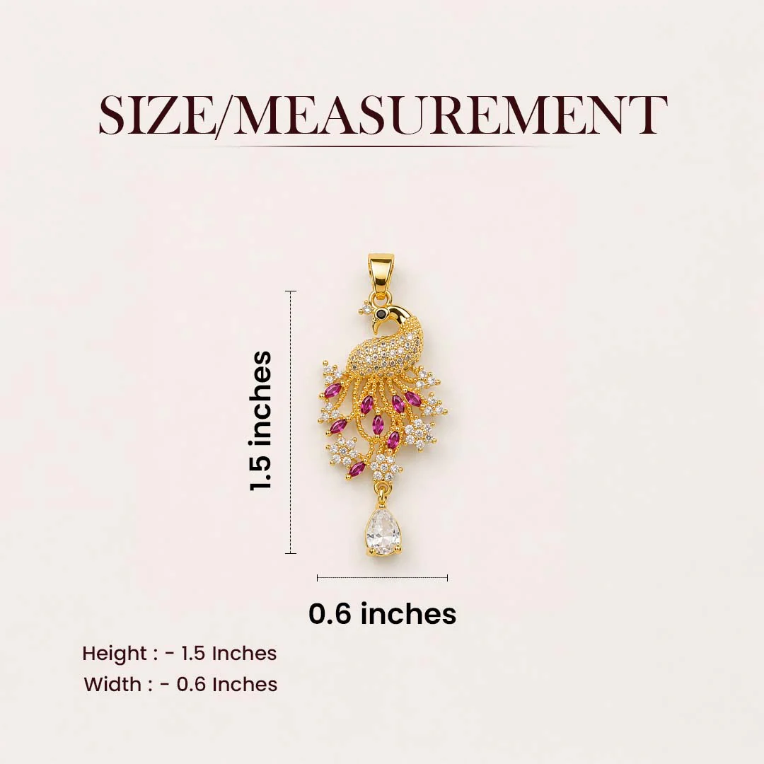 Peacock of Prosperity Crystal Pendant - 24k Gold Tone Plated [ With Chain ] - Image 10