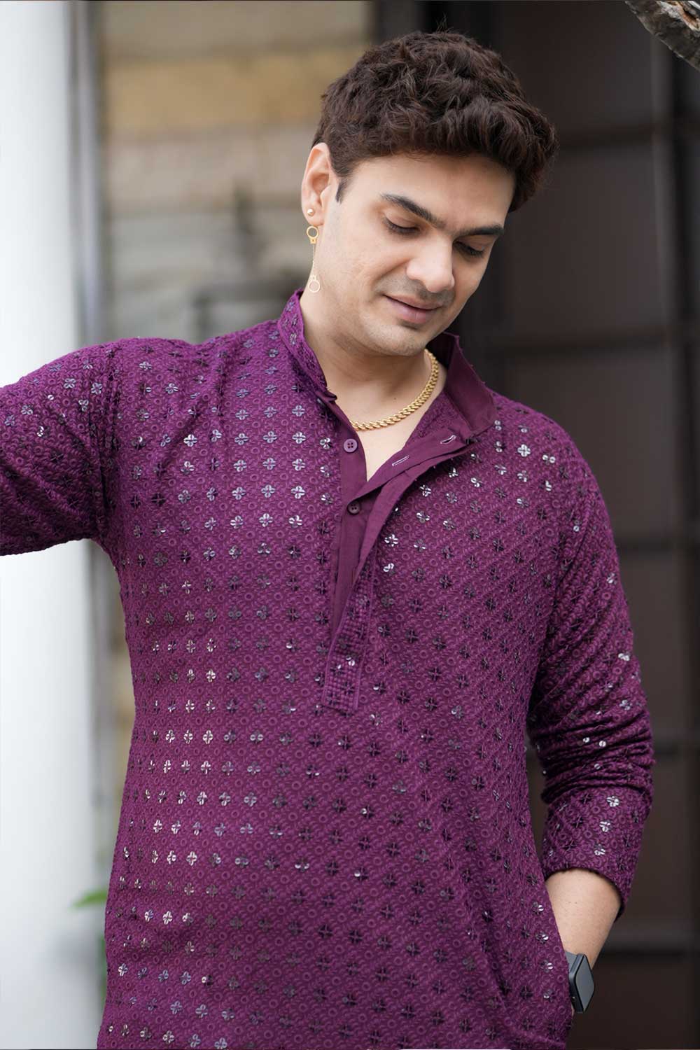 Purple Chikankari Kurta - Image 3