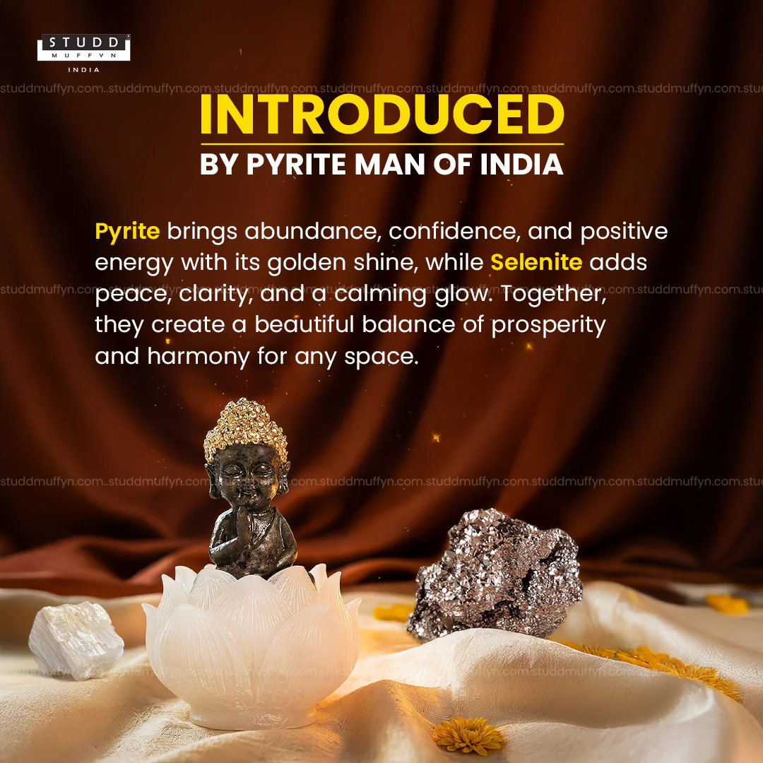 Pyrite Baby Buddha on Selenite Lotus - Image 3