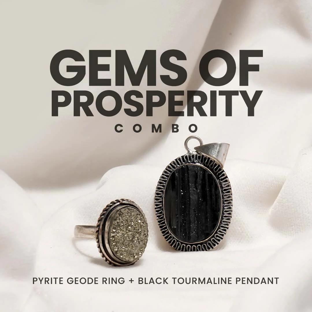 Gems Of Prosperity ( Pyrite Geode ring & Black Tourmaline Pendant (Without Chain) ) - Image 2