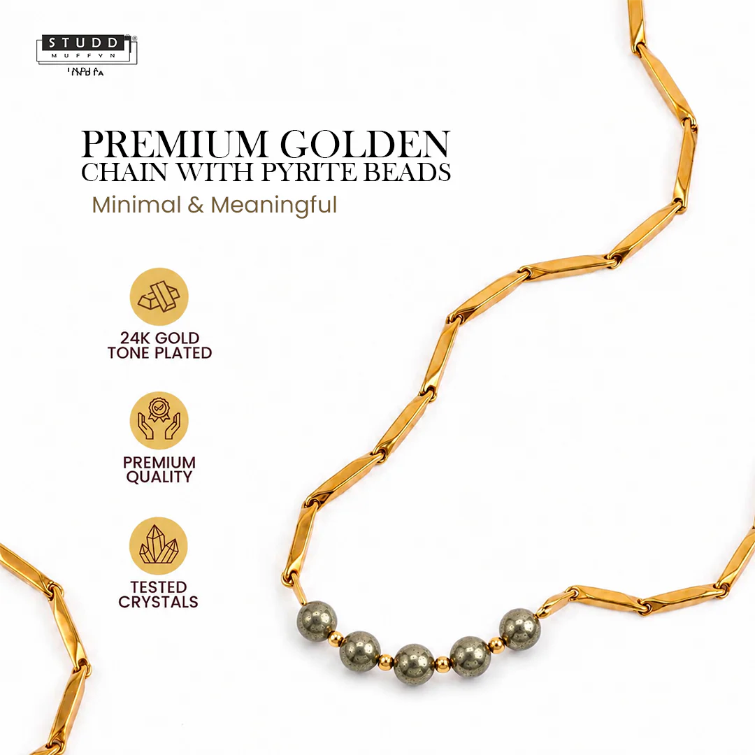 Pyrite Crystal Rice Chain - 24k Gold Plated - Image 2