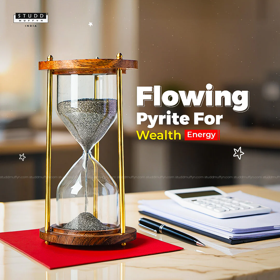 Pyrite Prosperity Flow Hourglass – Luxe Wood & Brass (6 Inch) - Image 2