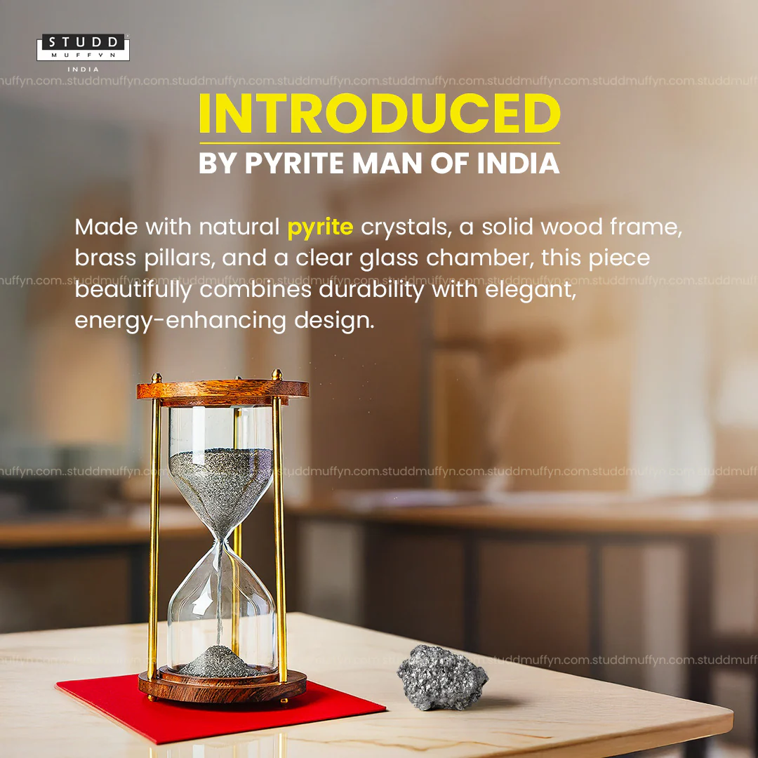 Pyrite Prosperity Flow Hourglass – Luxe Wood & Brass (6 Inch) - Image 3
