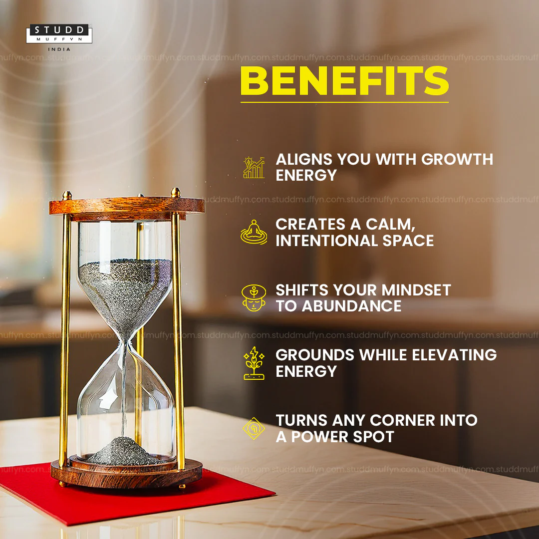 Pyrite Prosperity Flow Hourglass – Luxe Wood & Brass (6 Inch) - Image 4