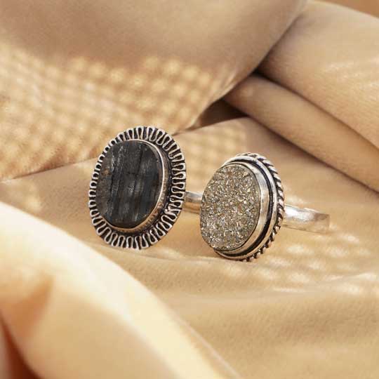 Crystal Shield ( Black Tourmaline Ring +Pyrite Geode Ring ) - Image 5
