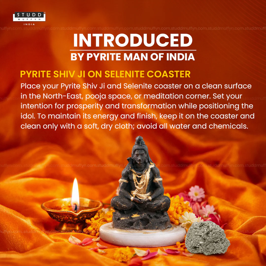 Pyrite Shiv Ji on Selenite Coaster I Miniature Series - Image 2