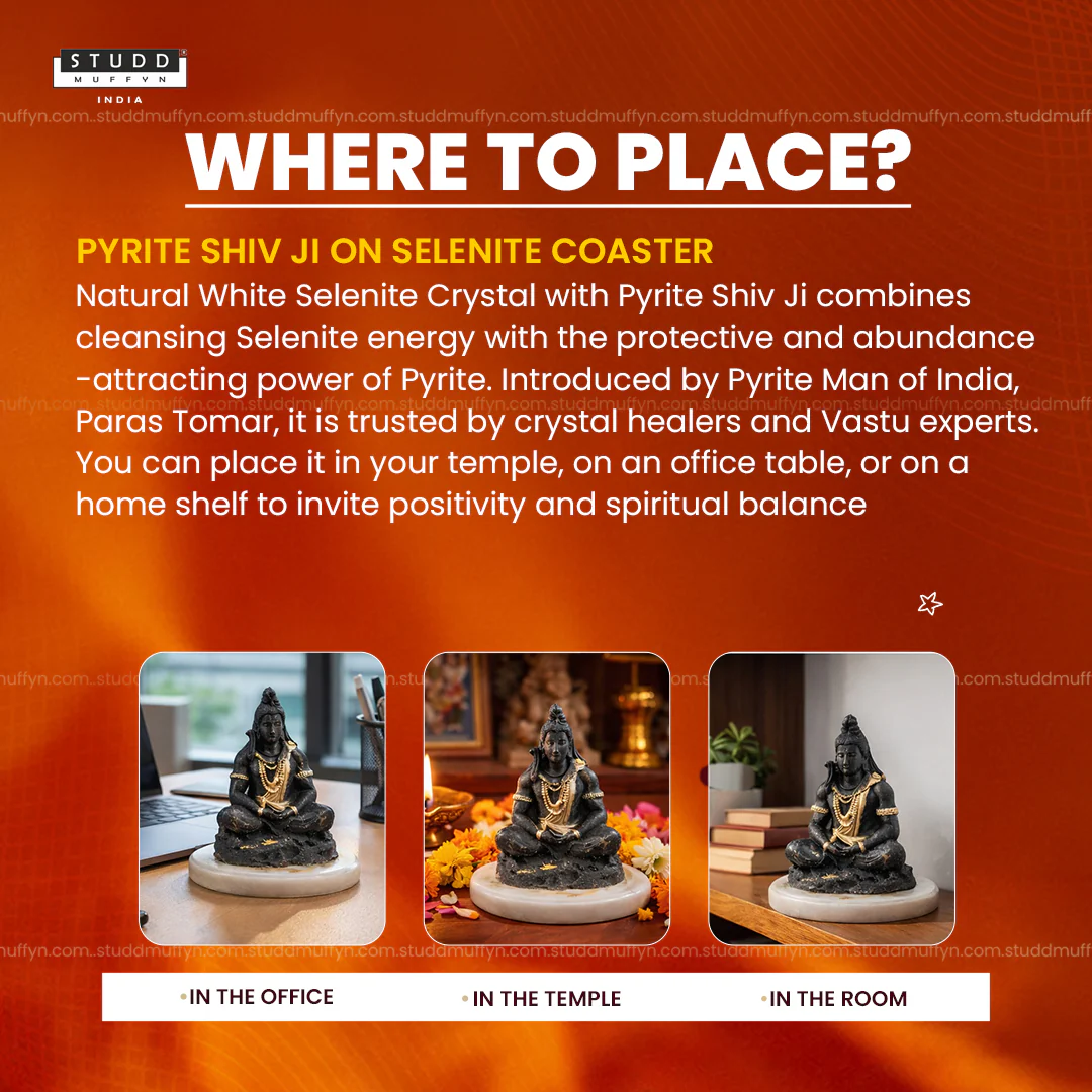 Pyrite Shiv Ji on Selenite Coaster I Miniature Series - Image 4
