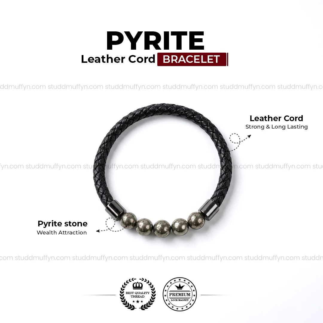 Pyrite Stretchable Leather Bracelet - Image 4