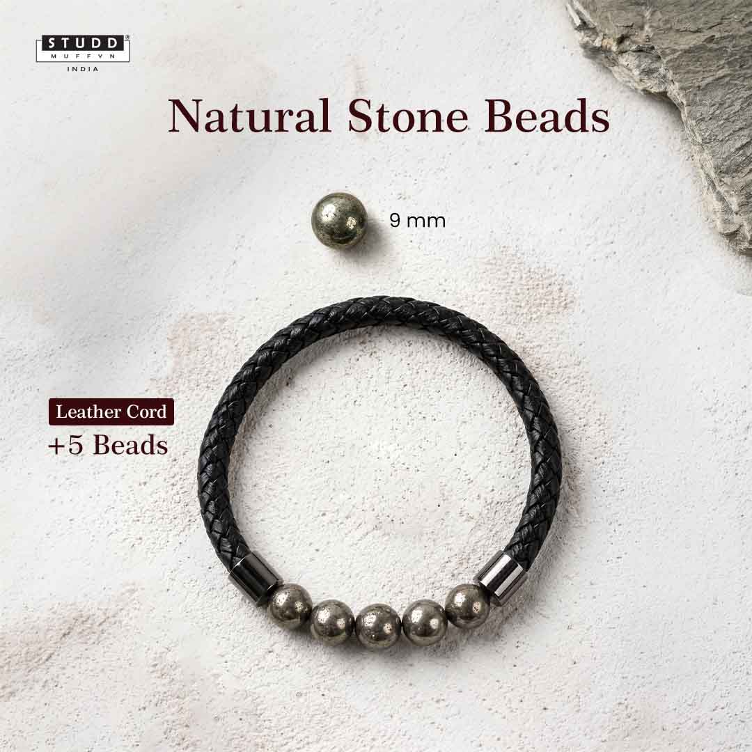 Pyrite Stretchable Leather Bracelet - Image 5