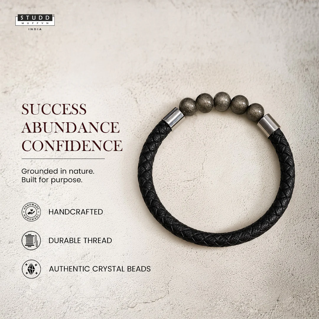 Pyrite Stretchable Leather Bracelet - Image 6