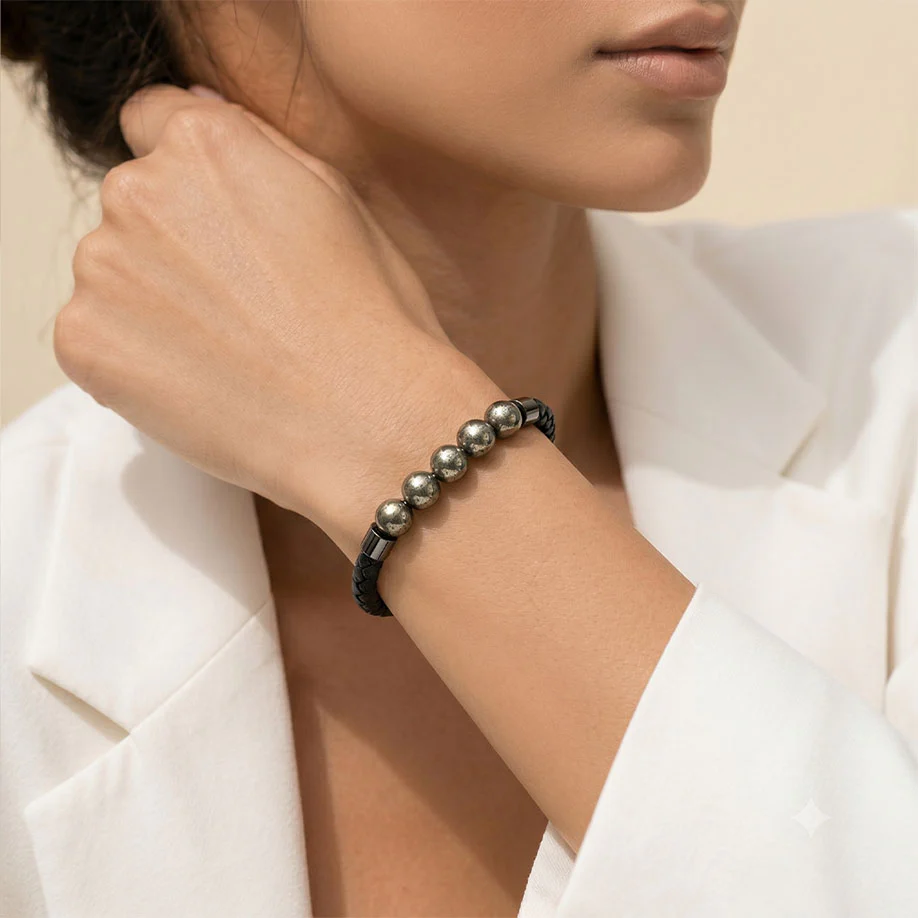 Pyrite Stretchable Leather Bracelet - Image 8