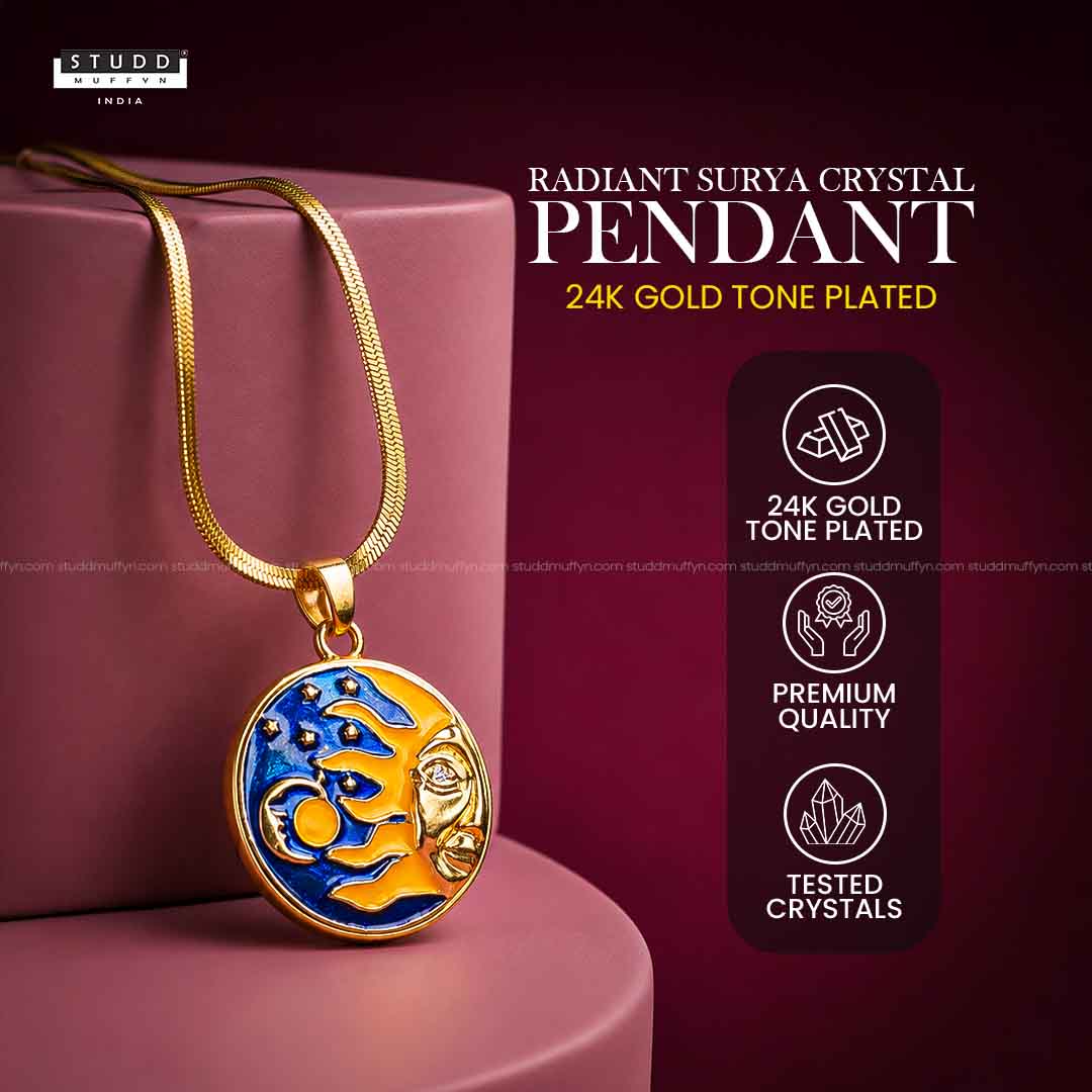 Radiant Surya Crystal Pendant - 24k Gold Tone Plated [ With Chain ] - Image 3