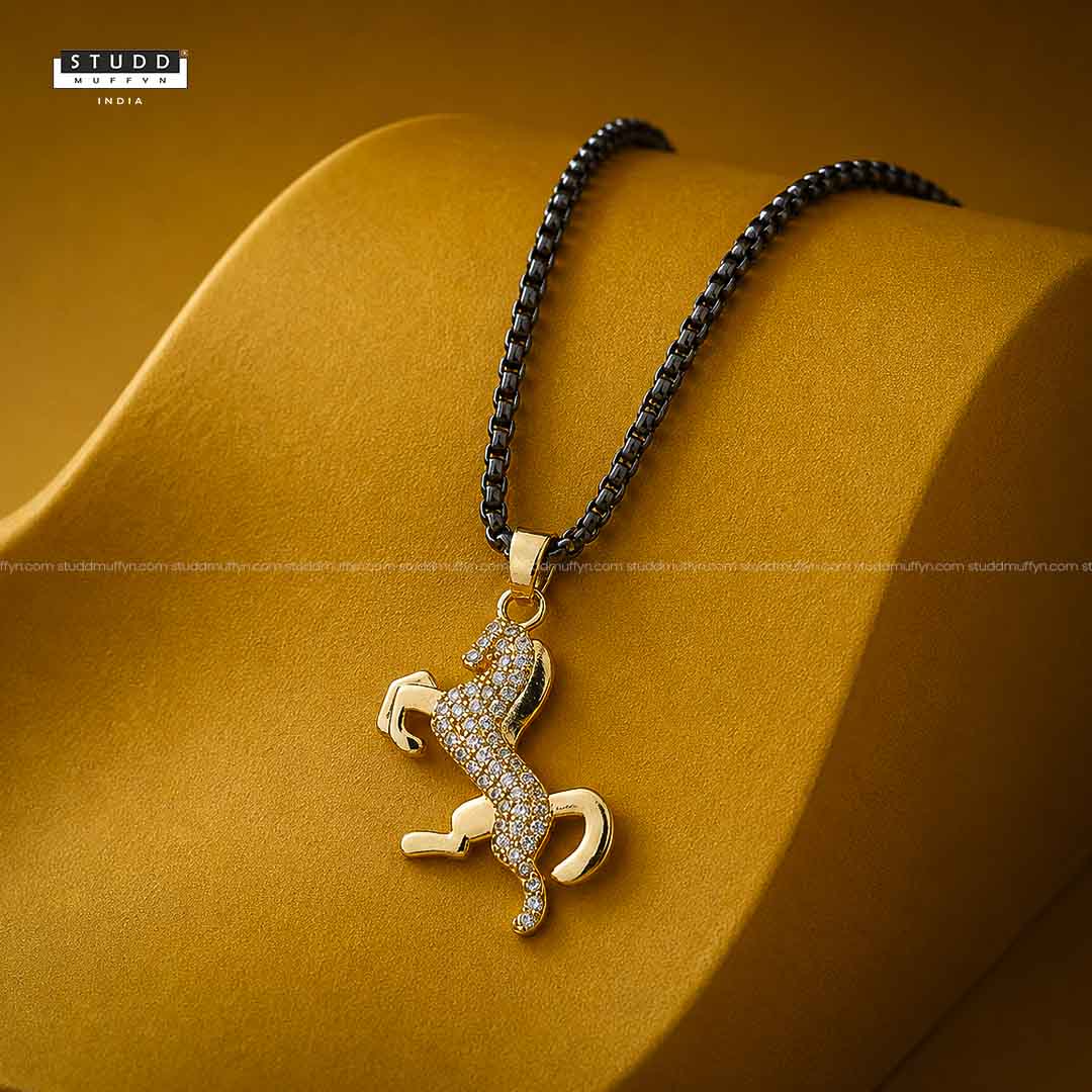 Ride Your Destiny Horse Pendant - 24k Gold Tone Plated [Black Chain] - Image 2