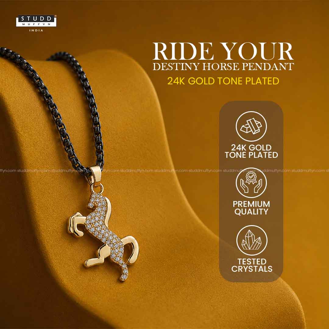 Ride Your Destiny Horse Pendant - 24k Gold Tone Plated [Black Chain] - Image 3