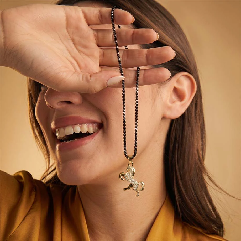 Ride Your Destiny Horse Pendant - 24k Gold Tone Plated [Black Chain] - Image 7