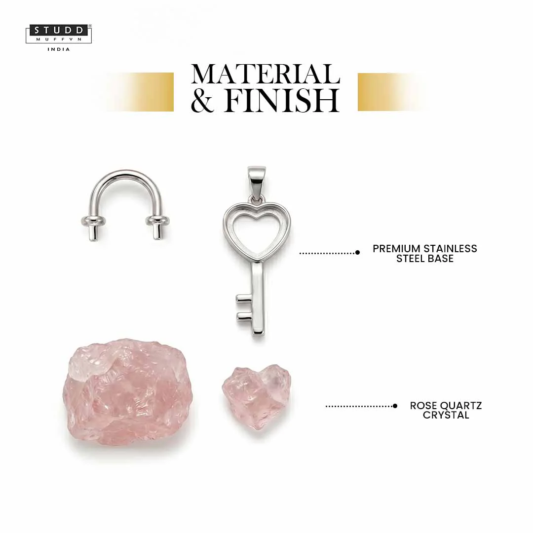 Rose Quartz Lock & Key Crystal Pendant With Chain - Image 3