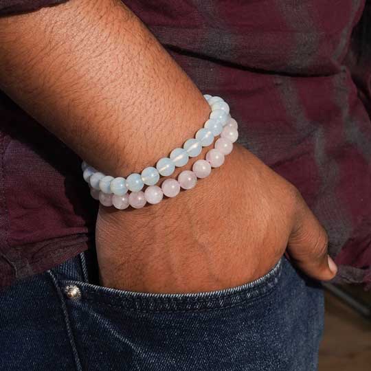 Rose Quartz & Opalite Bracelet Combo | Love & Peace - Image 5