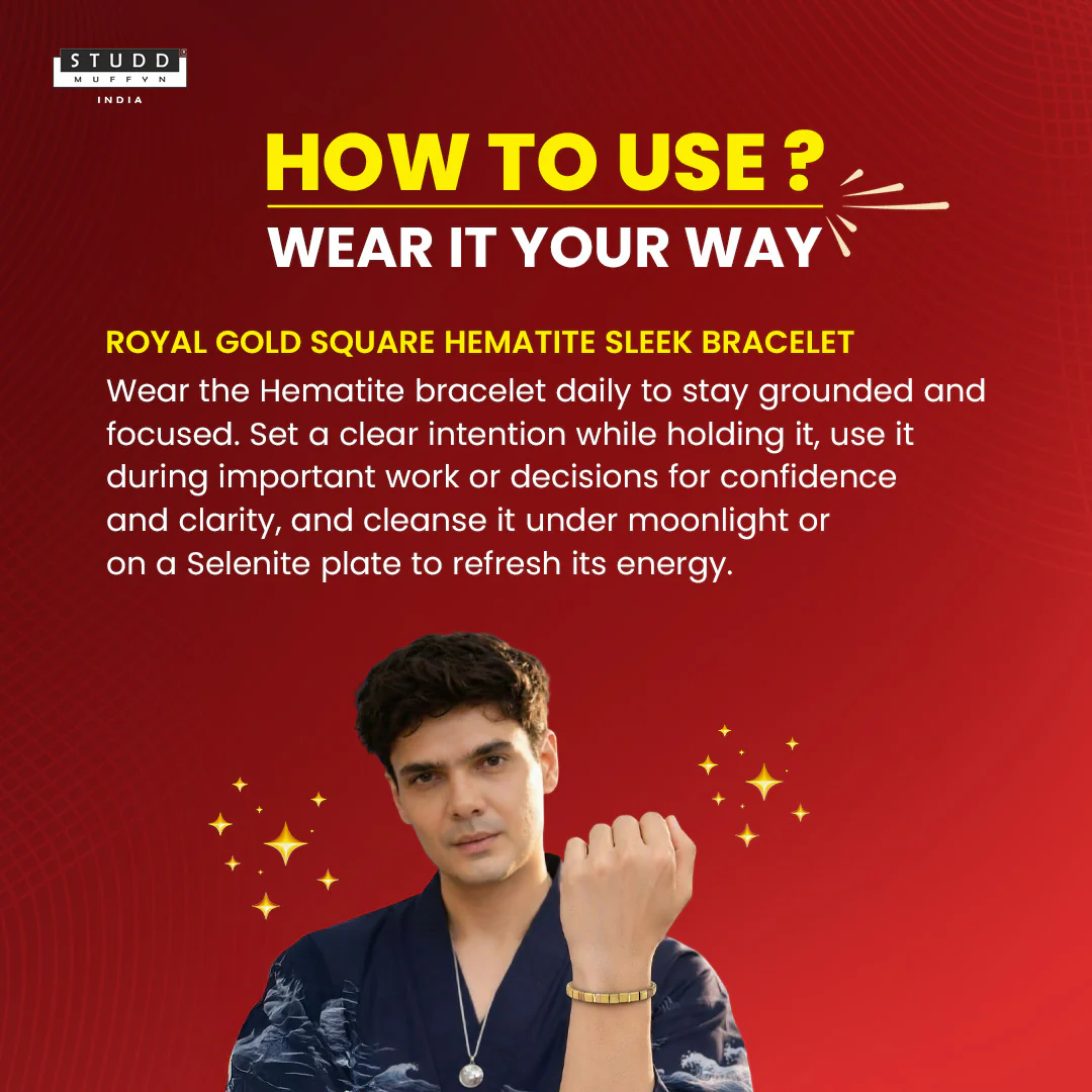 Royal Gold Square Hematite Sleek Bracelet - Image 3