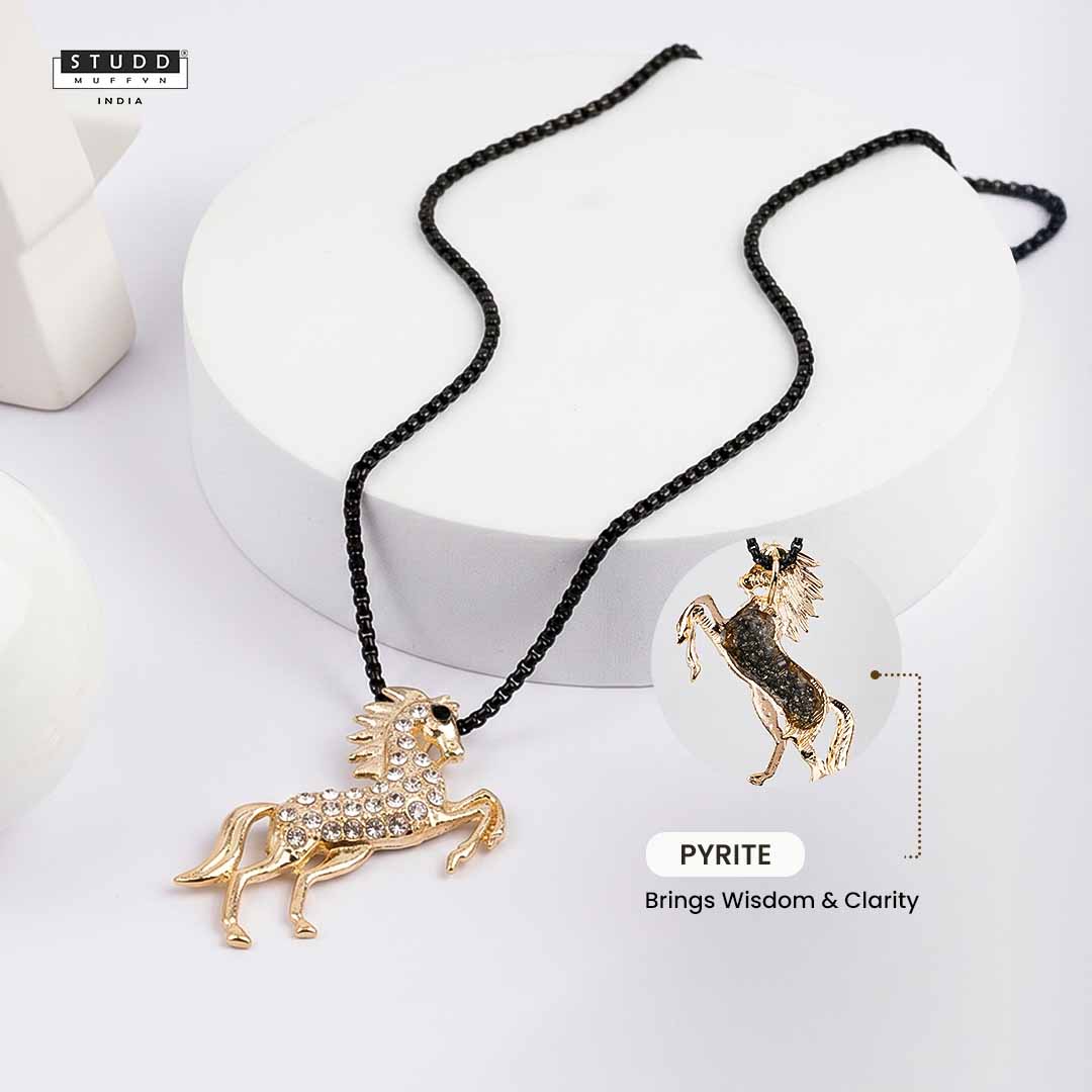 Spirit of Stallion Pyrite Pendant – 24K Gold Tone Plated [With Chain]