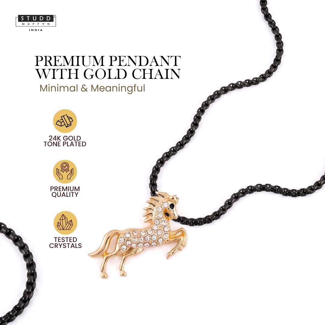 Spirit of Stallion Pyrite Pendant – 24K Gold Tone Plated [With Chain] - Image 2